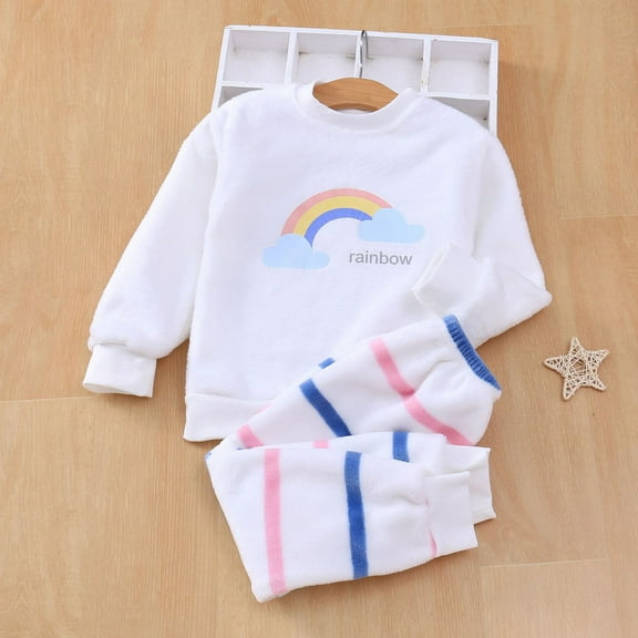 Girls Pajamas Set Kids Winter Pajamas Winter Pajama Set Warm Flannel Sleepwear Set Tops Pants Outfits Soft Comfy Fluffy Pajamas Toddler Girl Sleepwears for Baby Girls 6-12 Months