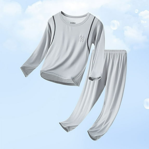 Girls Pajamas Set Light Gray Long Sleeve Crewneck Pullover Top Sleepwear with Pants Set Toddler 18-24M Boys Pajamas