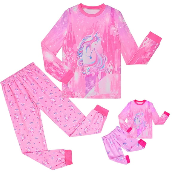 Girls Pajamas Set Matching Doll Pjs Toddler Kids Sleepwear Christmas Clothes Gift