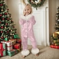 thumbnail image 1 of Girls Pajamas Set Pink Silk Pjs for Girls Long Sleeve 2 Piece Tween Christmas Pajama Set 10-11 Years, 1 of 4