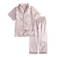 thumbnail image 1 of Girls Pajamas Set, Satin Silky Button Down Loungewear 2 Piece Short Sleeve Pants PJS Sets for Kids Size 1-13, 1 of 5