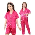 thumbnail image 1 of Girls Pajamas Set, Satin Silky Button Down Loungewear 2 Piece Short Sleeve Pants PJS Sets for Kids Size 1-13, 1 of 6