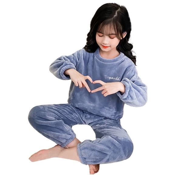 Girls Pajamas Set Warm Boys' Girls' Flannel Clothes Set Sweatshirt Top Pants Winter Warm Soft Fuzzy Homewear with Sweatpants Toddler Winter Pajama for Kids Girls 3-4 Years