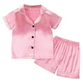 thumbnail image 1 of Girls Pajamas Sets 2 Pcs Solid Short Sleeve Button Down Sleep Shirt Top Loungewear Pants Toddler Sleepwears for Kids Girls 7-8 Years, 1 of 9