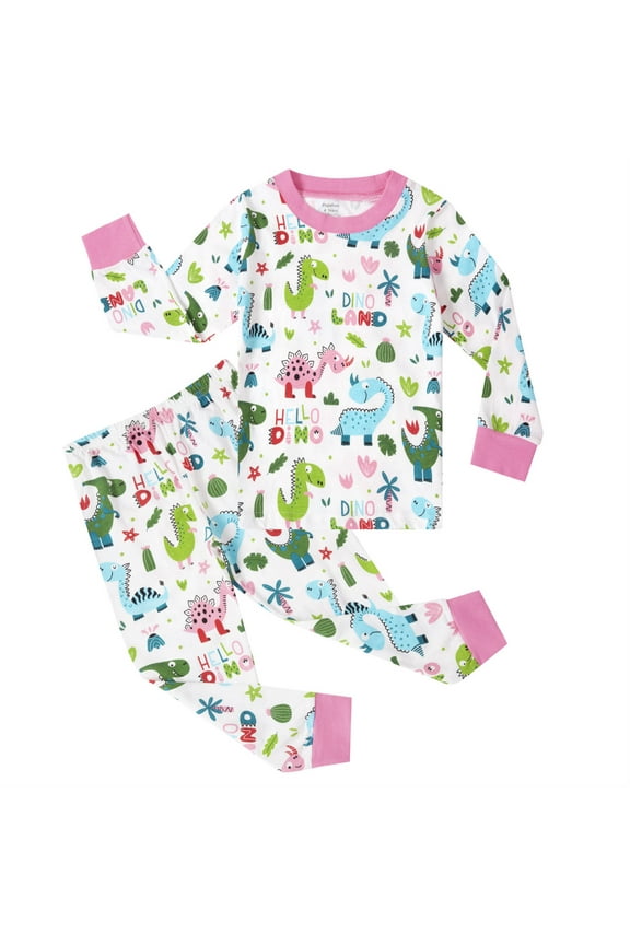 Girls Pajamas Sets Long Sleeve Dinosaur Rainbow Pajamas 100% Cotton Kids Clothes Toddler Sleepwear 7T