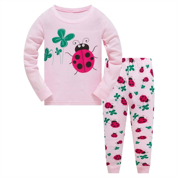 Girls Pajamas Sets Long Sleeve Ladybug Rainbow Pajamas 100% Cotton Kids Clothes Toddler Sleepwear 5T