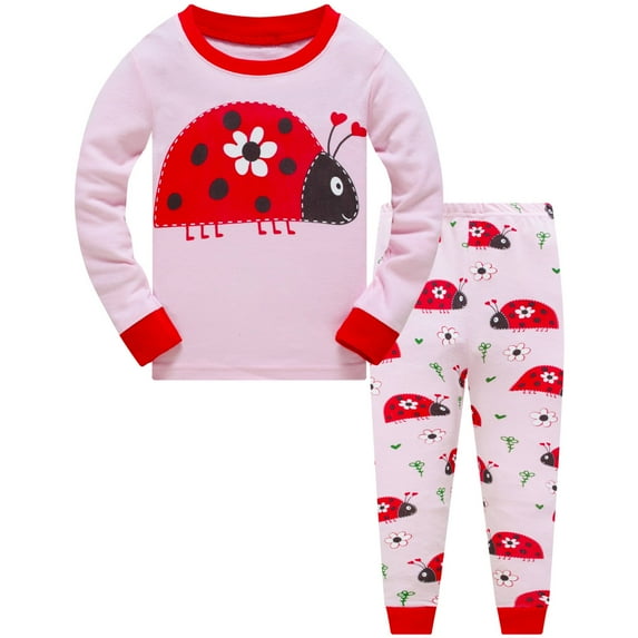 Girls Pajamas Sets Long Sleeve Ladybug Rainbow Pajamas 100% Cotton Kids Clothes Toddler Sleepwear 8T