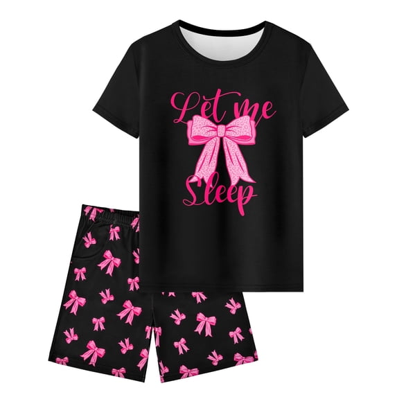 Girls Pajamas Sets Short Sleeve Summer Pjs for Girls Bow Sleepwear Clothes Sets Size 3-16