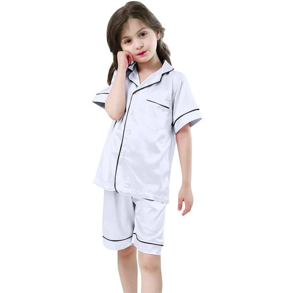 Girls Pajamas Short Sleeve Sleepwear Button-Down Nightwear Matching Sleepwear Outfits for Girls 4-5 Years
