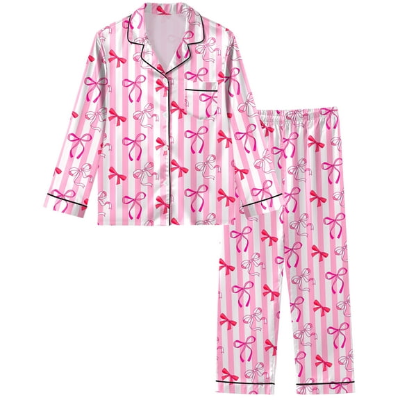 Girls Pajamas Silk PJS Set Satin Sleepwear Long Sleeve Jammies for Kids Button-Down Nightwear Loungewear 3-16 Years