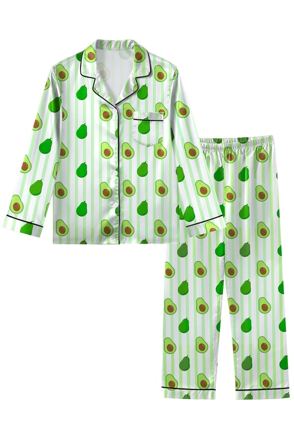 Girls Pajamas Silk PJS Set Satin Sleepwear Long Sleeve Jammies for Kids Button-Down Nightwear Loungewear 3-16 Years