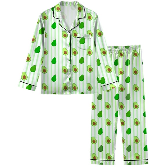 Girls Pajamas Silk PJS Set Satin Sleepwear Long Sleeve Jammies for Kids Button-Down Nightwear Loungewear 3-16 Years