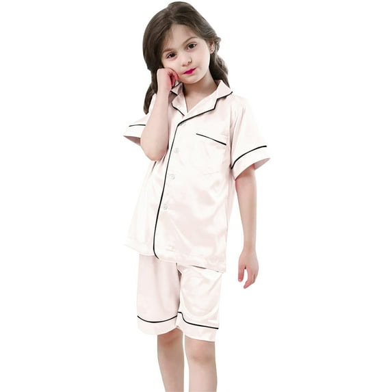 Girls Pajamas Size 10-12 Solid Crew Neck Short Sleeve Kids Sleepwear Sets Soft Cute Elastic Waistband Pajamas Kids,Khaki,12-13 Years