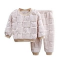 thumbnail image 1 of Girls Pajamas Size 18-24 Months Fleece Jacquard Homewear Fuzzy Warm Two Piece Sofe Comfortable Breathable Trendy Beige Robes, 1 of 3