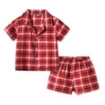 thumbnail image 1 of Girls Pajamas Size 3-4 Years Girls' Plaid Pajama Set Button Collar Short Sleeve Summer Sleepwear Clothes Trendy Matching Kids Pajamas #Red, 1 of 3