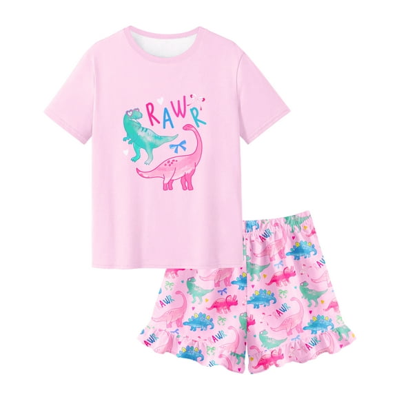 Girls Pajamas Summer Toddler Girl Pajamas Sets Short Sleeve Girls' Cute Sleepwear Pjs Size 3-10