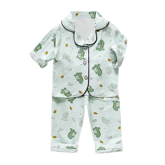 Girls Pajamas Toddler Kids Baby Boy Girl Dinosaur Animals Floral Button Down Shirt Tops   Long Pants Pajamas Sleepwear Outfits Loungewear Set,2-Piece,Size 6M-4Y