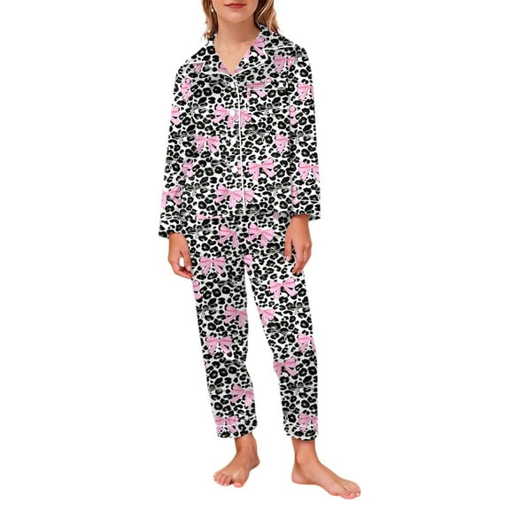 Girls Pajamas Valentines Satin Pajama Set Silk Pjs Long Sleeve Button Down Sleepwear For Big Kids Girls Satin Pajamas Pink 11 Y-12 Y