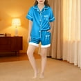 thumbnail image 1 of Girls Pajamas Valentines Satin Silky Pjs Set Kids 2Pcs Button-Down Nightwear Sleepwear Girls Satin Pajamas Short Sleeve Sleepwear Set Silky Feel Pjs For Kids Gifts 3-14Y Dark Blue,120=4-5Y, 1 of 4