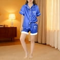 thumbnail image 1 of Girls Pajamas Valentines Satin Silky Pjs Set Kids 2Pcs Button-Down Nightwear Sleepwear Girls Satin Pajamas Short Sleeve Sleepwear Set Silky Feel Pjs For Kids Gifts 3-14Y Blue,140=8-9Y, 1 of 4