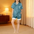 thumbnail image 1 of Girls Pajamas Valentines Satin Silky Pjs Set Kids 2Pcs Button-Down Nightwear Sleepwear Girls Satin Pajamas Short Sleeve Sleepwear Set Silky Feel Pjs For Kids Gifts 3-14Y Dark Green,140=8-9Y, 1 of 4