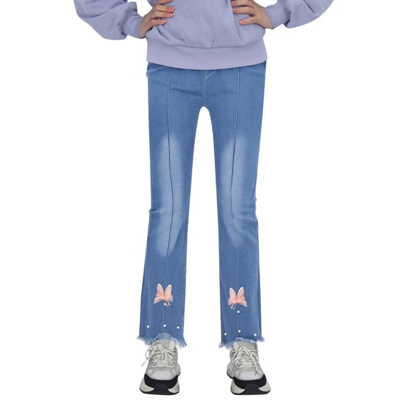 Girls Pant Fall Casual Cargo Pants Jeans Solid Color Loose Fashion Sweatpants Trousers for Sports Activewear Boot-Cut Stretch Jeans Z0H-Pink, 150