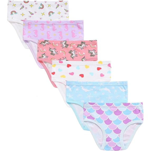 Girls Panties Kids Breathable Comfort Horse Underwear Cotton Briefs Undies (Pack of 6) Size 10