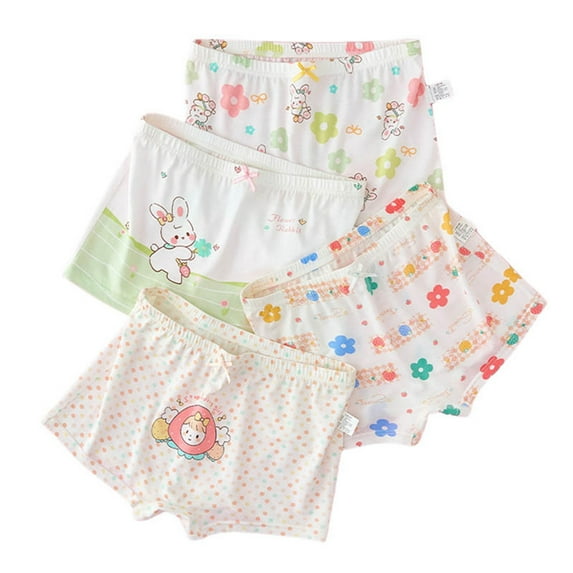 Girls' Panties Size 7 Cute Prints Overlocked Seams Everyday Wear Machine-Washable Girls Briefs Pack of 4 Light XXL