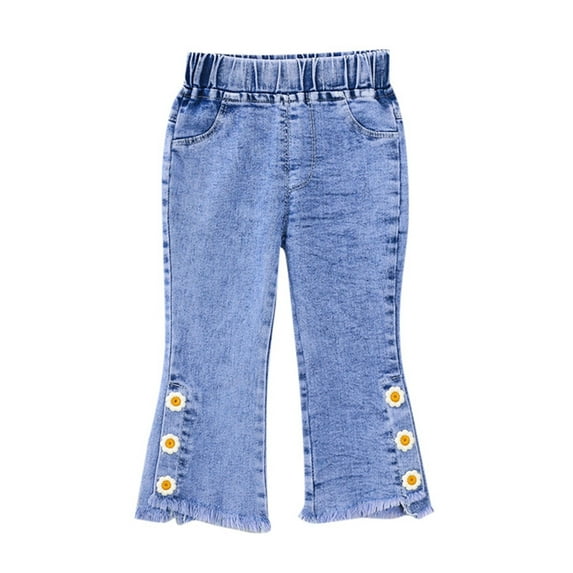 Girls Pants 4-5 Years Baby Denim Jeans Jeans Elastic Waist Denim Stretchy Comfortable Breathable Gathering Trendy Vacation Trousers