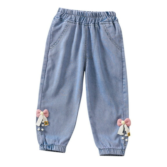 Girls Pants 6-12 Months Baby Denim Jeans Jeans Soft Elastic Waist Denim Stretchy Comfortable Breathable Trendy Vacation Trousers