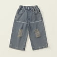 thumbnail image 1 of Girls Pants Activities Ripped Denim Wide Leg Letter Print Soft Stretchy Activewear, 1 of 8