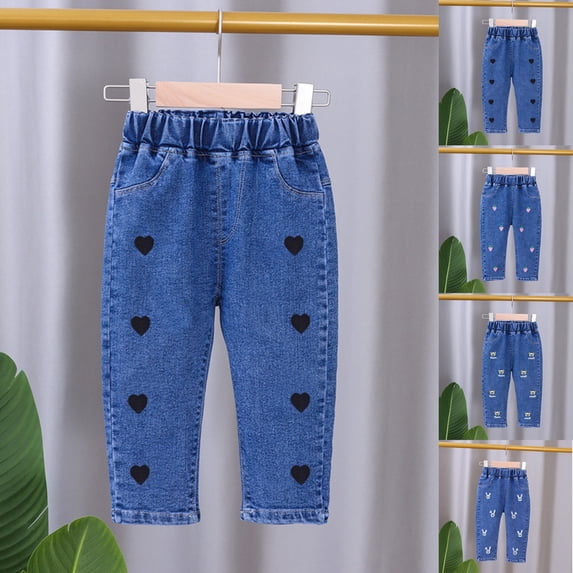 Girls Pants Baby Girls Soft Elastic Waist Denim Jeans Embroidered Toddler Yellow 3-4 Years