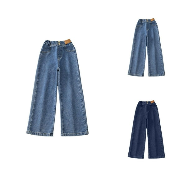 Girls Pants Back To School Clothes for Teen Girls Toddler Girl High Elastic Waist Flare Leg Casual Long Wide Leg Jeans Trousers for Fashionable Comfort