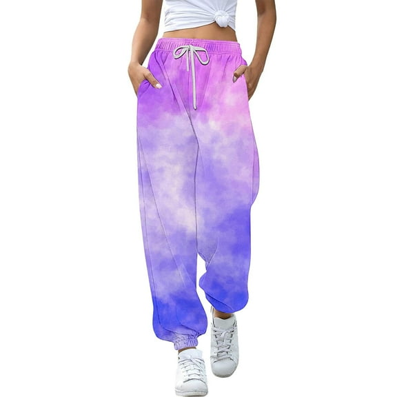 Girls Pants Batik Colour Gradient Training Drawstring Leisure Girls Plus SizeJeans,Dark Purple,160
