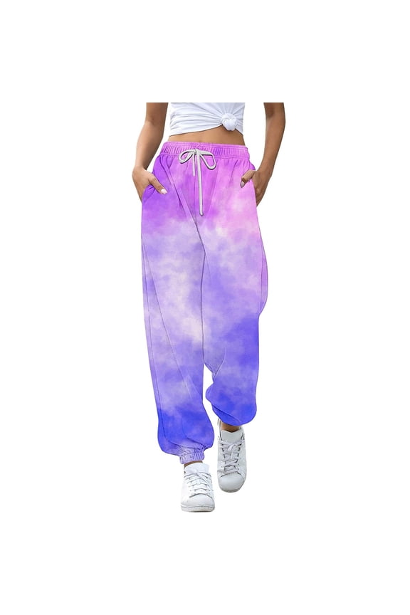 Girls Pants Batik Colour Gradient Training Drawstring Leisure Girls Plus Size Jeans,Dark Purple,160
