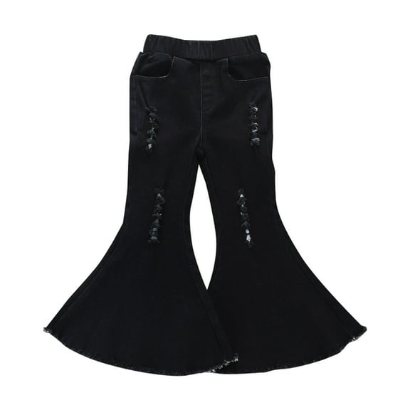 Girls Pants,Bottom Pants Denim Black Ripped Girl Children Western Pants for Look,Yoga Pants,Black,5-6 Years