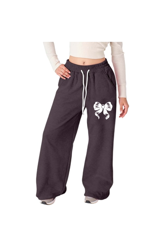 Girls Pants Bow Knot Loose Fit Jogger Straight Leg Sweatpants Back Pocket Bottoms