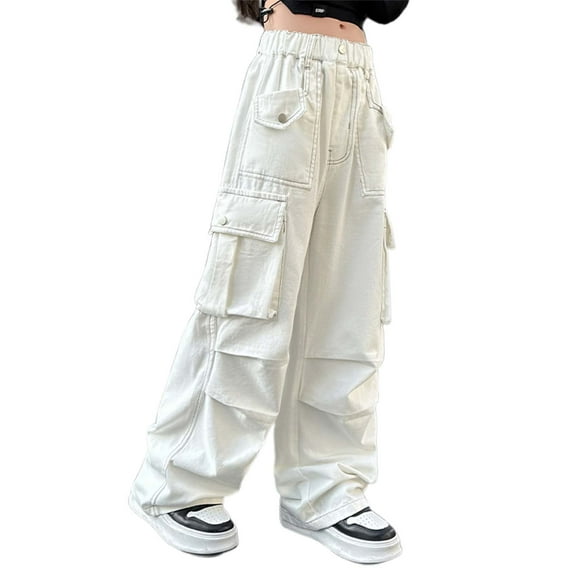 Girls Pants Cargo Casual Loose Fit Stretchable Kids Trousers Clothes