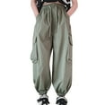 thumbnail image 1 of Girls Pants,Cargo Pants Children Girls Casual High Elastic Waisted Drawstring Loose Fit Multi Pockets Bottoms Pants,Sweatpants,Green,7-8 Years, 1 of 5