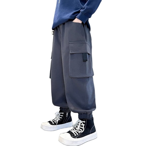 Girls Pants,Cargo Pants for Boys Cargo Jogger Pants Casual Girl's Elastic Waist Cargo Pants With Pockets,Girls Jeans,02 Grey,11-12 Years