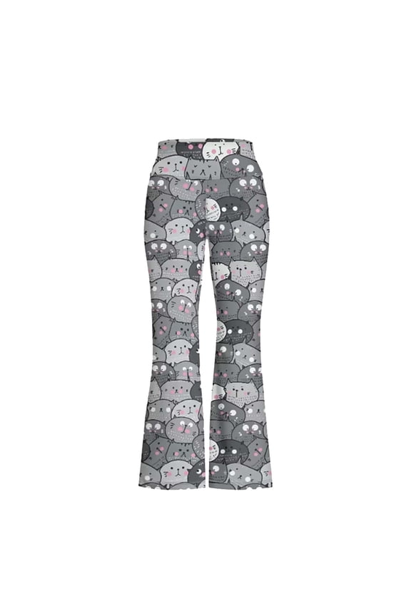 Girls Pants Cartoon Cat Print Wide Leg Sporty Flared Casual Long Pants Size 1-2Y