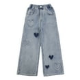 thumbnail image 1 of Girls Pants Casual Pants for Girls Girls Casual Pants Long Flared Jeans With Heart Design Loose Fit Comfortable Stretchable Kids Trousers For School Outdoor Play Everyday Wear Age 4 15, 1 of 9