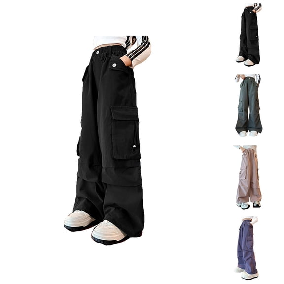 Girls Pants Casual Pants for Girls Multifunctional Cargo Trousers Elastic Waist Comfortable Blend Baggy Pants with Pockets for Outdoor Activities Kids 4-15 Years