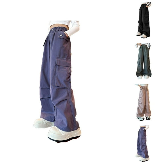 Girls Pants Casual Pants for Girls Multifunctional Cargo Trousers Elastic Waist Comfortable Blend Baggy Pants with Pockets for Outdoor Activities Kids 4-15 Years