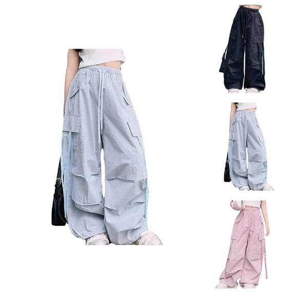 Girls Pants Casual Pants for Girls Stylish Cargo Pants with Pockets Casual Solid Color Streetwear for 4-14 Years Old Fashionable Girls