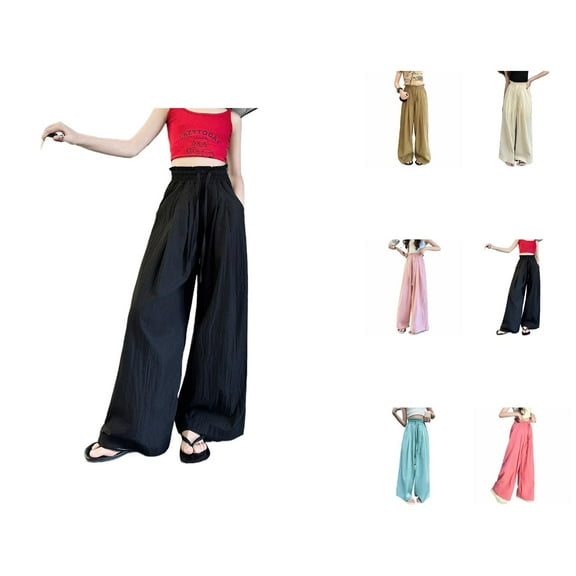 Girls Pants Casual Pants for Girls Summer Lightweight Ice Silk Wide Leg Trousers Casual Breathable Flowy Everyday Wear for Kids Ages 6-15