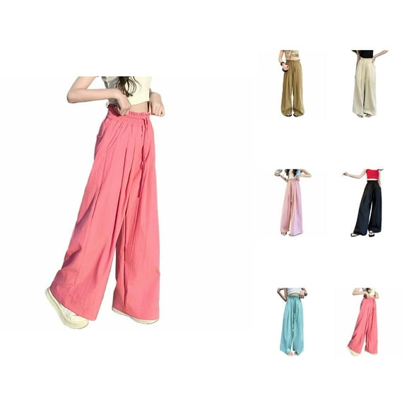 Girls Pants Casual Pants for Girls Summer Lightweight Ice Silk Wide Leg Trousers Casual Breathable Flowy Everyday Wear for Kids Ages 6-15