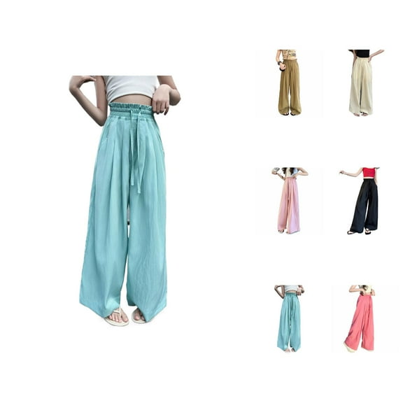 Girls Pants Casual Pants for Girls Summer Lightweight Ice Silk Wide Leg Trousers Casual Breathable Flowy Everyday Wear for Kids Ages 6-15