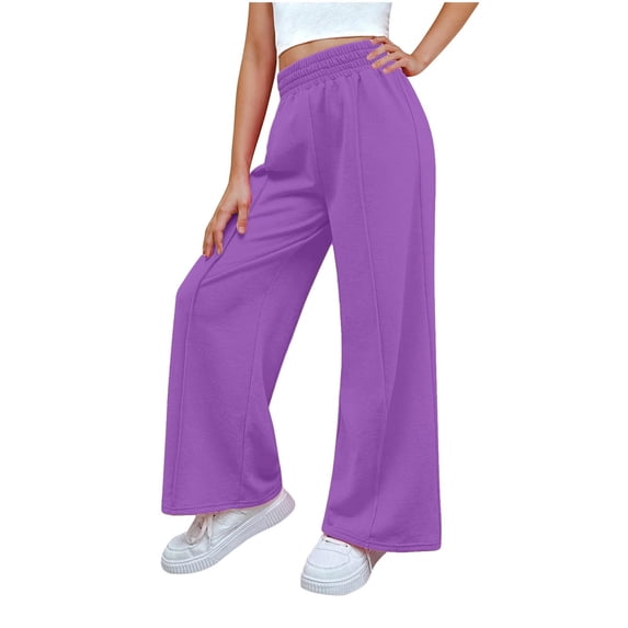 Girls Pants Casual Solid Color Fashion Elastic Waist Sports Straight Leg Pants Girls Sweatpants Front Seam Drawstring Wide Leg Sweat Pants Kids 7-14Y