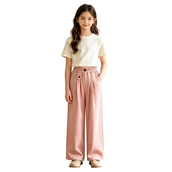 Girls Pants Casual Wide Leg Baggy Yoga Trousers Kids Loose Fit Sweatpants Open Bottom with Pockets Straight Leg Athletic Pant